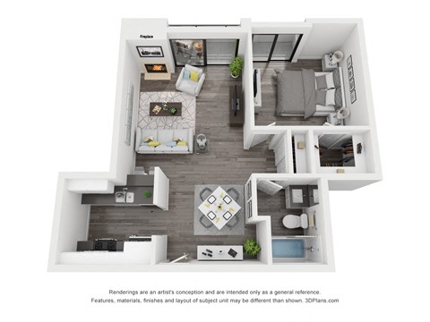 Floor plan for 1 bed, 1 bath, 706 sqft